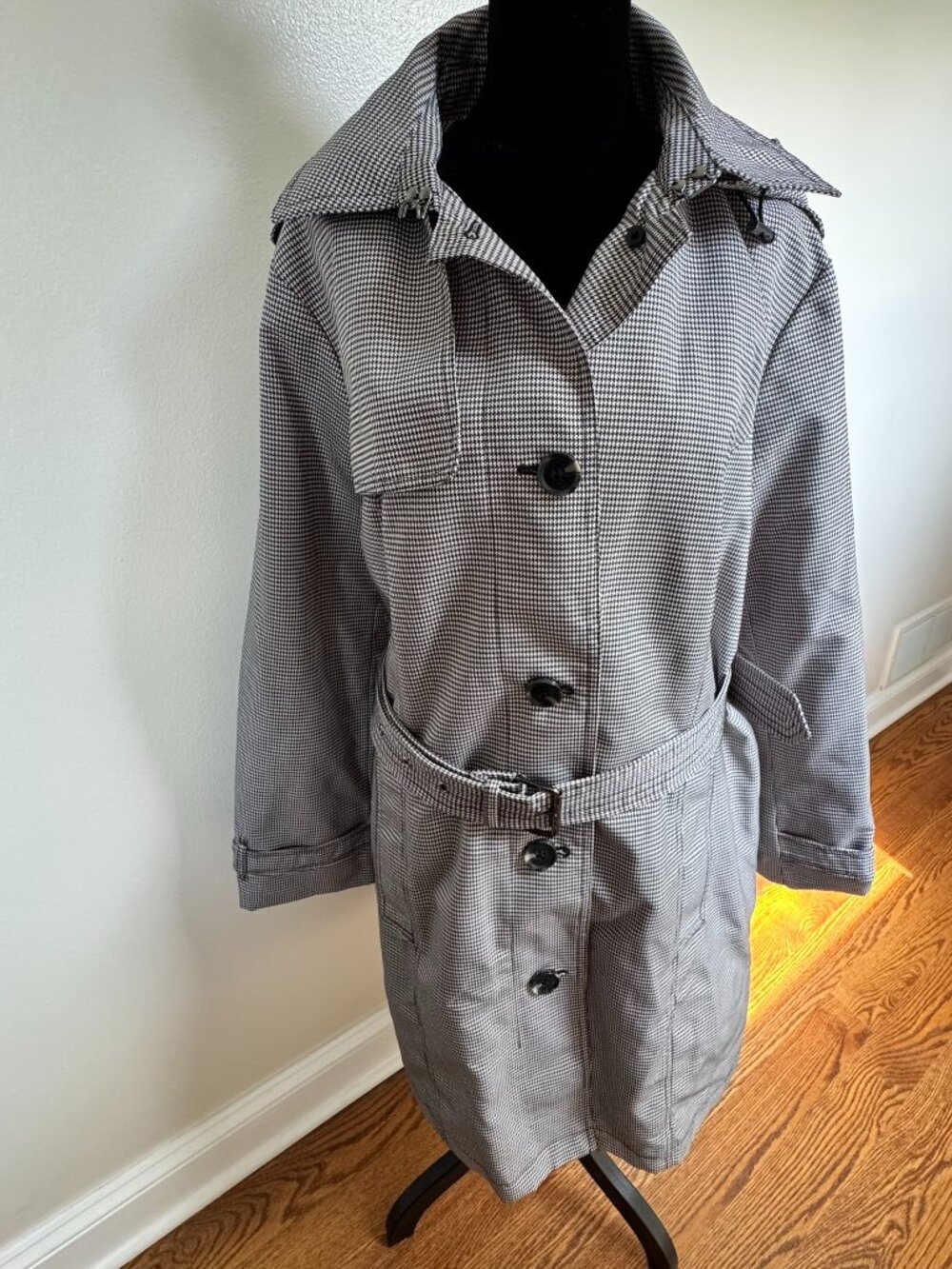 MICHAEL Michael Kors XL Houndstooth Belted Trench Coat Fall
